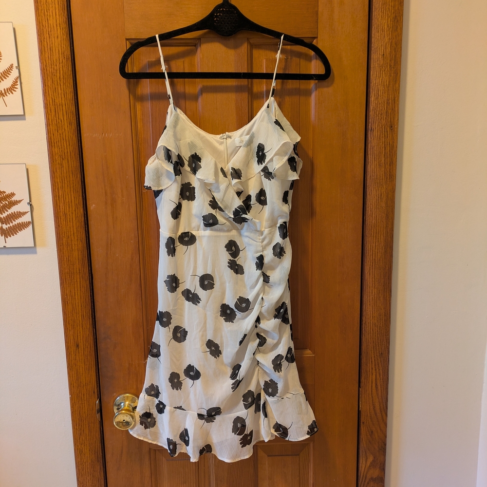 All in Favor White Mini Dress with Black Floral Print